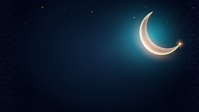 Crescent moon shining brightly in night sky with stars