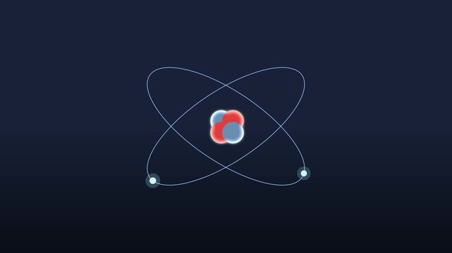 3D animation of a helium atom, atomic structure, nucleus, electrons orbiting, scientific, educational, physics, chemistry, abstract, science visualization, particle motion