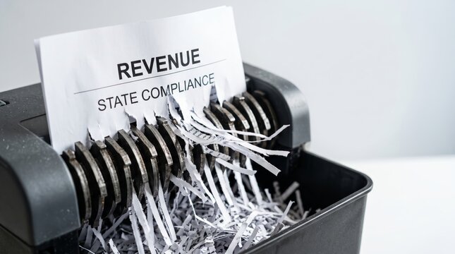 Paper shredder destroying state compliance revenue document