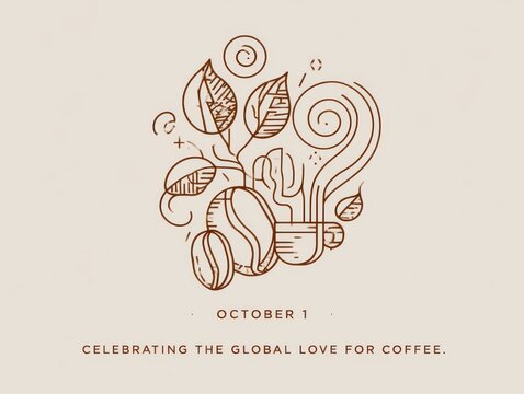Cute coffee cup and beans illustration for october first celebration