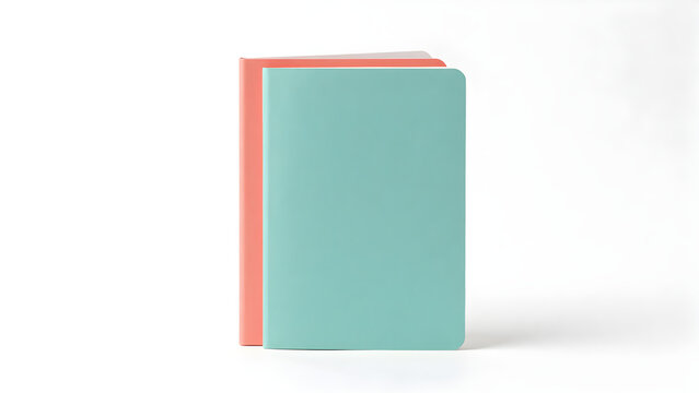 Stack of colorful notebooks on white background