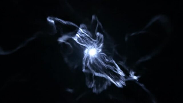 Glowing electric spark swirling through dark space