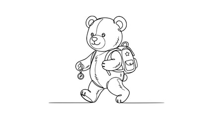 Fototapeta premium Walking Teddy Bear with Backpack Isolated
