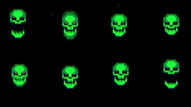 Cute and funny pixel art style human skull icon symbols animation