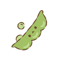 Fototapeta premium 背景透過のもっちり手描きイラスト 年中使える素材 お野菜シリーズ 豆 顔あり