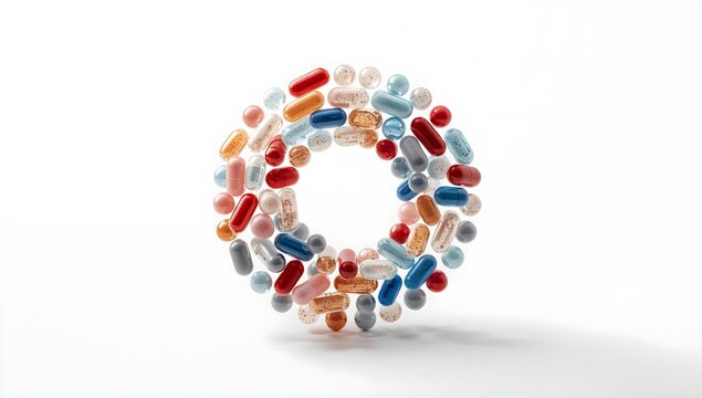 Pharmaceutical Healthcare Concept with Circle Frame Made of Vitamin Capsules
