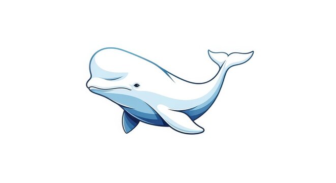 Cute cartoon beluga whale illustration in blue and white.