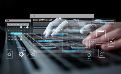 Fototapeta na wymiar AI assists in designing project management dashboards that automate scheduling, monitor workflow progress, and optimize productivity for better collaboration across teams. Parse