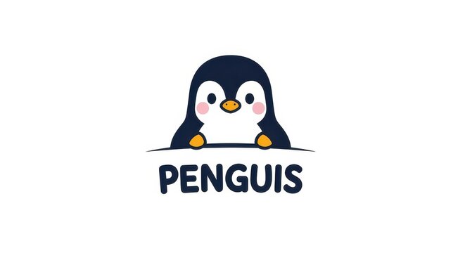Cute cartoon penguin logo with text penguis.