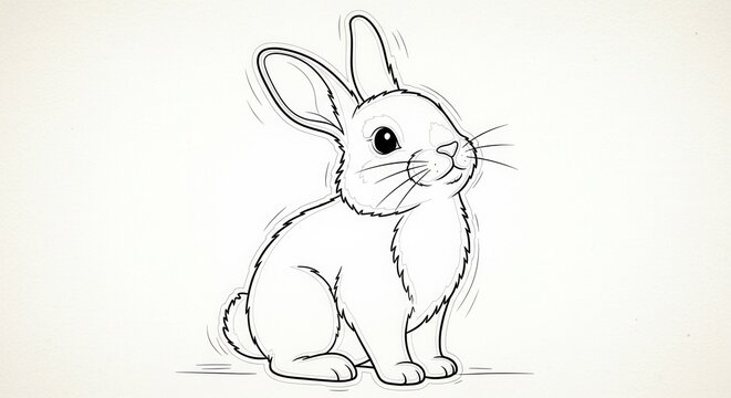 Cute cartoon rabbit sitting in black and white sketch.