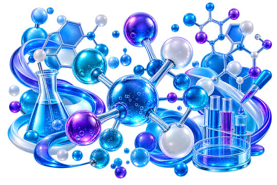 Glossy Molecular Chemistry Collage, molecular chemistry, chemistry collage, molecular structure, chemistry illustration, scientific collage, molecular model, chemical compounds, atoms, molecules, labo
