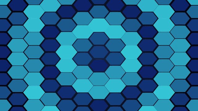 3d abstract looping animation of blue and cyan honeycombs rising and falling, geometric background