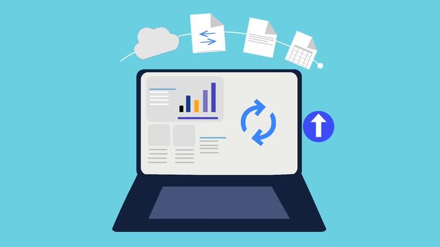 Data Synchronization and File Transfer Laptop Motion Graphic