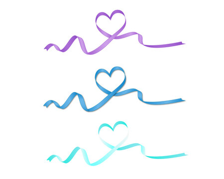Heart shaped ribbon line set blue