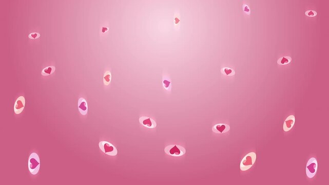 Animation of small pink hearts floating on pink background, love concept, seamless loop footage