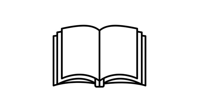 Simple linear icon of an open book symbolizing education, reading, and literature