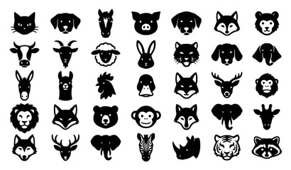 Naklejka premium Domestic Wildlife Animal Face Silhouette Mega Collection