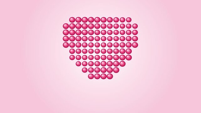Seamless 3d looping animation heart shape formed by dynamic pink discs, hypnotic motion, endless flow