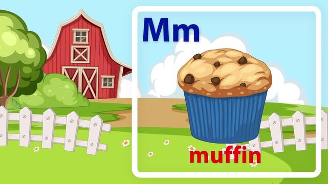 Educational Alphabet Animation Featuring Letter M and a Chocolate Chip Muffin