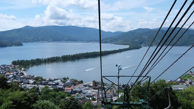 Scenic ride down a chairlift overlooking Amanohashidate in Kyoto, Japan