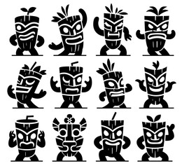Tiki Totem Character Icon Set - Tribal Hawaiian Mascot Vector Collection © Mutsurini