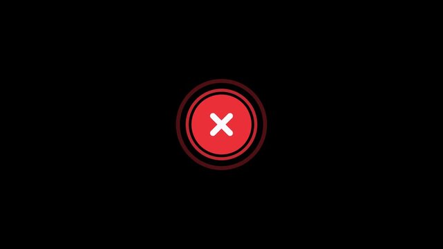 Cyber Red Cancel Error Cross Button with Concentric Expanding Warning Radar Echo Shockwave Rings Animation 6 Seconds Loop on Alpha Channel 4K
