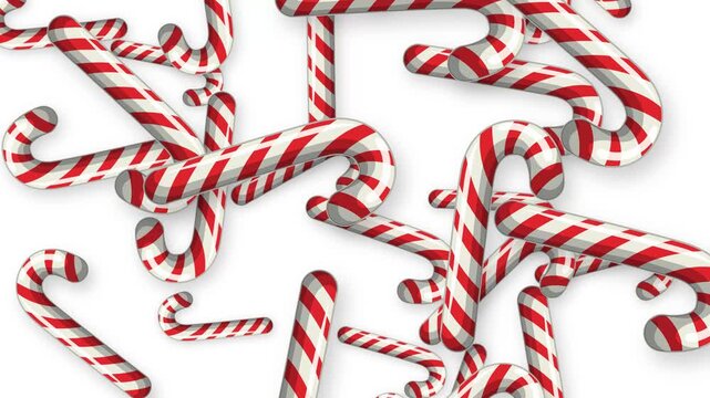 Falling Red and White Striped Candy Canes on White Background