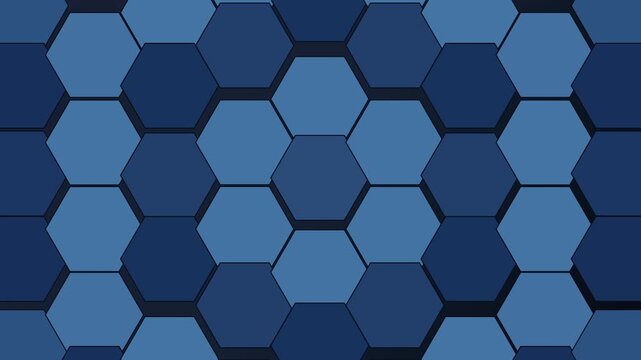 3d abstract looping animation of blue hexagonal tiles forming concentric waves