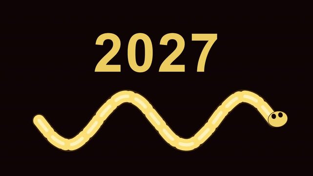 Golden snake animation with 2027, Chinese new year symbol, looping motion graphic