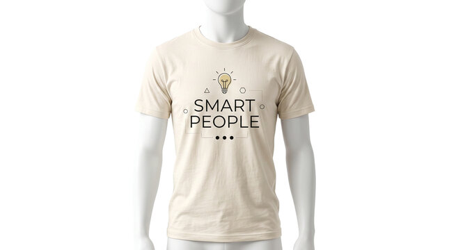 Cream T Shirt Mockup with Smart People Lightbulb Graphic Design