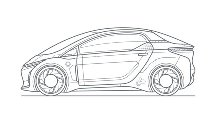 Fototapeta premium Minimalist Line Art Vector Illustration of a Futuristic Electric Car