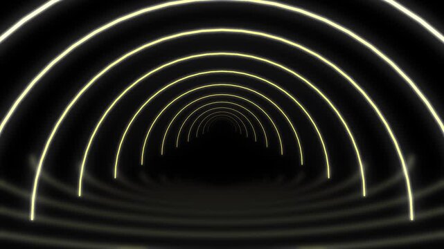 Abstract glowing tunnel with concentric circles moving forward in darkness with subtle parallax effect