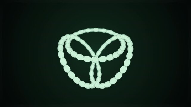 Looping 3D animation of a white jade triple torus, endless dragon body scales in continuous motion, abstract motion graphic