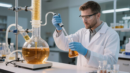 Fototapeta premium Laboratory scientist handling clean energy chemical research
