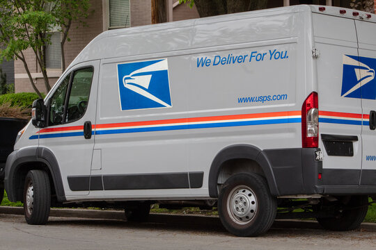 Newport, KY USA April 24, 2019. USPS Delivery Van Parked on a Residential Street.
