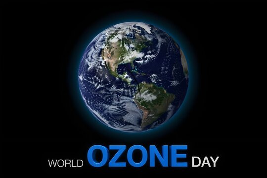 World Ozone Day conceptual graphic with planet earth isolated on a black background