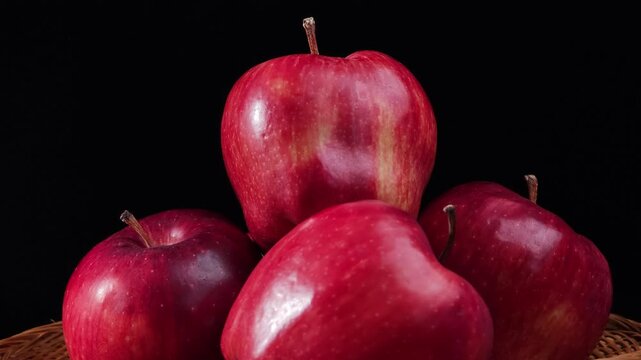 Fresh red apples on a wooden  on black background.