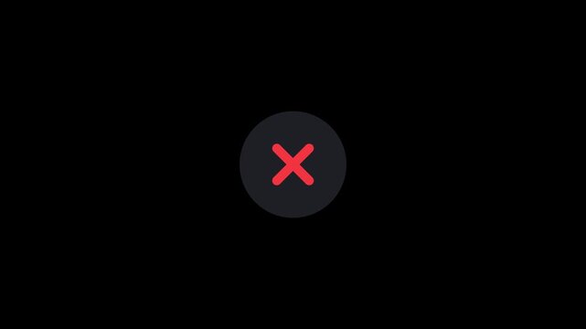 Modern Dark Base Dual Sliding Diagonal Blades Assemble Red Cancel Close Cross Icon Animation 6 Seconds Loop on Alpha Channel 4K