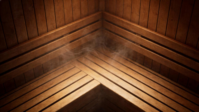 Cozy wooden sauna corner with steam