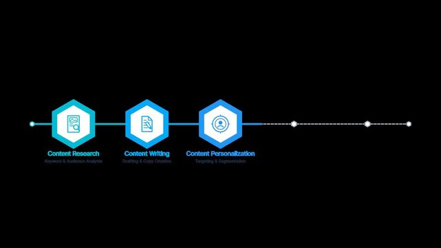 Five step futuristic hexagonal node timeline infographic diagram