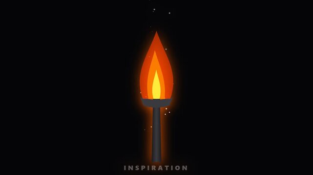 Stylized Burning Torch with Inspiration Text Animation on Black Background for Success Concept