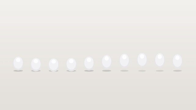 Looping 3d animation row white eggs moving vertically creating abstract wave motion