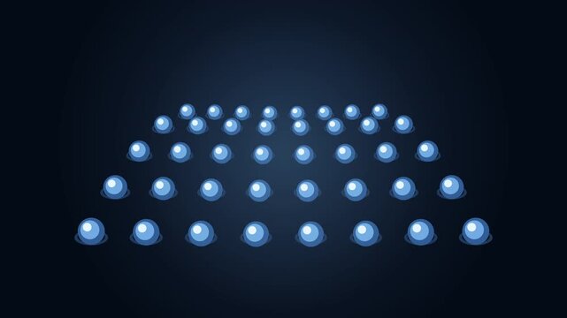 Looping 3D animation blue perforated surface many holes light blue spheres fly out return seamless