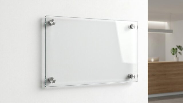 Blank clear acrylic plaque mockup on office wall