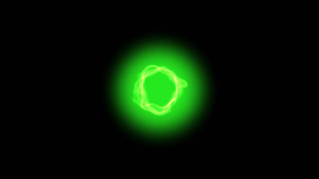 Six glowing green energy orbs pulse rhythmically on a dark background