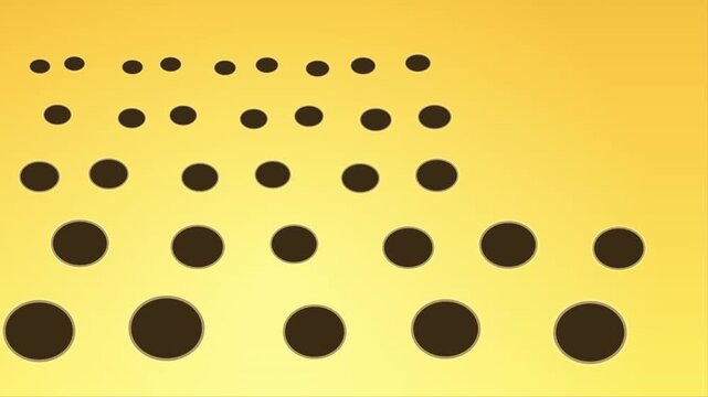 Seamless looping 3D animation yellow abstract texture surface round holes changing diameter, digital motion background