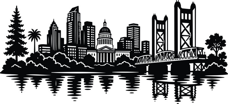 Sacramento skyline silhouette, California urban cityscape, Silhouette Vector, Vector Illustration, isolated on white background