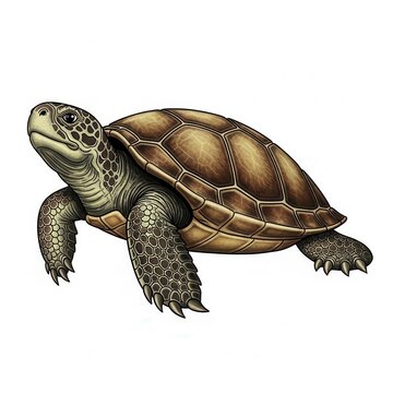 Detailed illustration of a swimming sea turtle with textured shell.