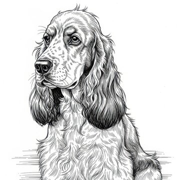 Detailed pencil sketch of a sitting spaniel dog.