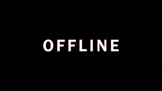 Digital glitch graphic with offline text animation in dark background and red green neon glow